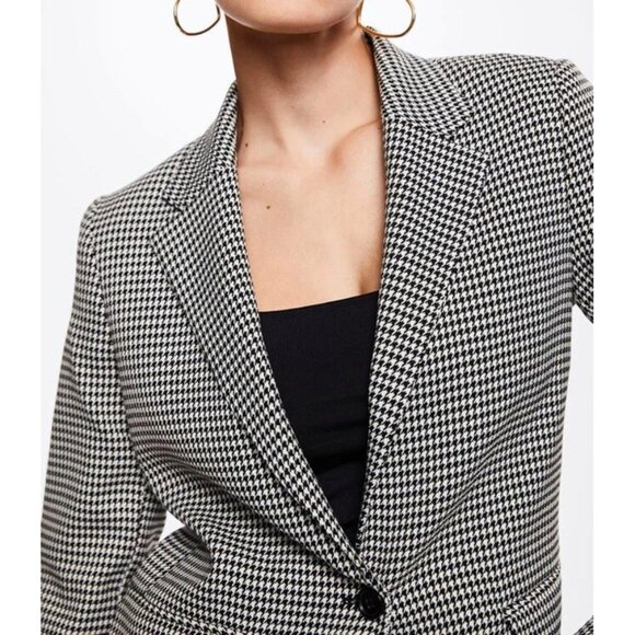 Mango Houndstooth Oversized Blazer Jacket S Gray Single Button Preppy Academia - Picture 3 of 16